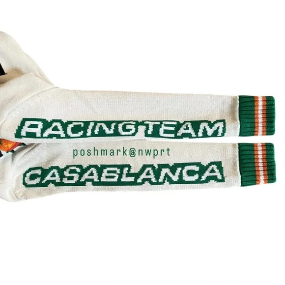 CASABLANCA 🐰 Casa Racing Knit Sweater Cardigan Off White Green Orange Rabbit XS - Picture 8 of 16